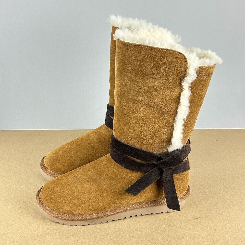 Koolaburra by UGG Rozalia Tall Suede Shearling Lined Boots Womens 8 Tan Pull On